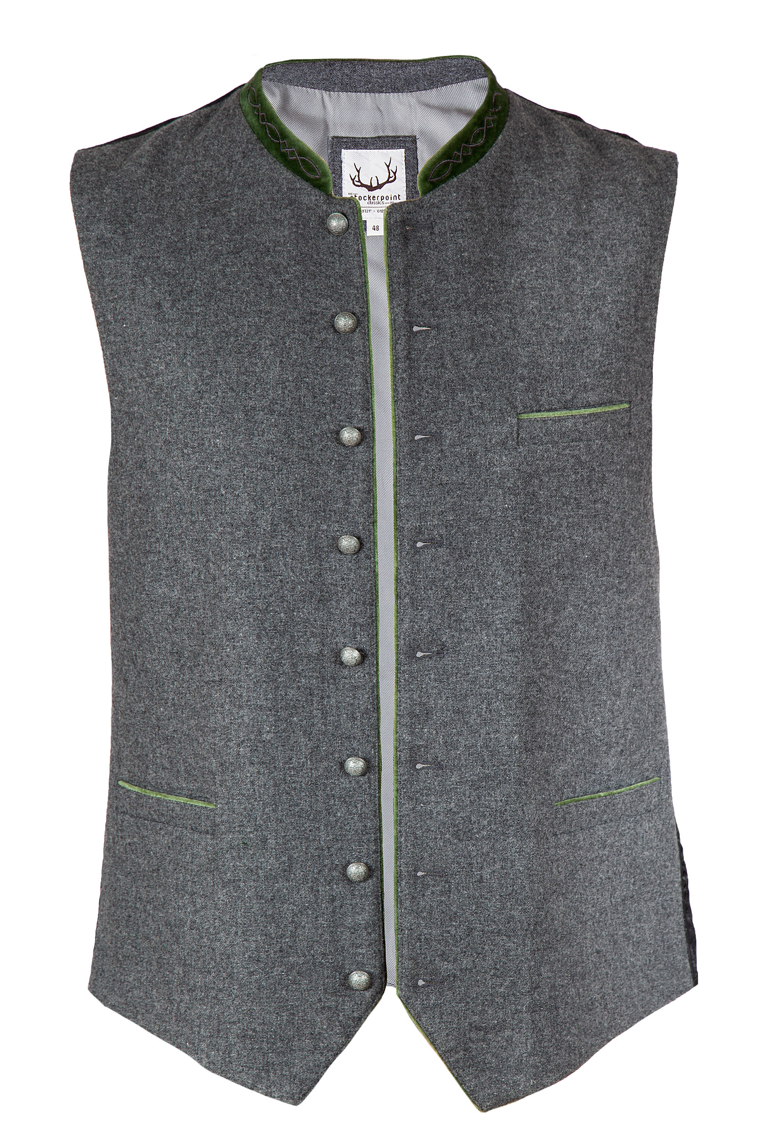 Trachtenweste Fabricio aus Loden in anthrazit und grünem Samtkragen