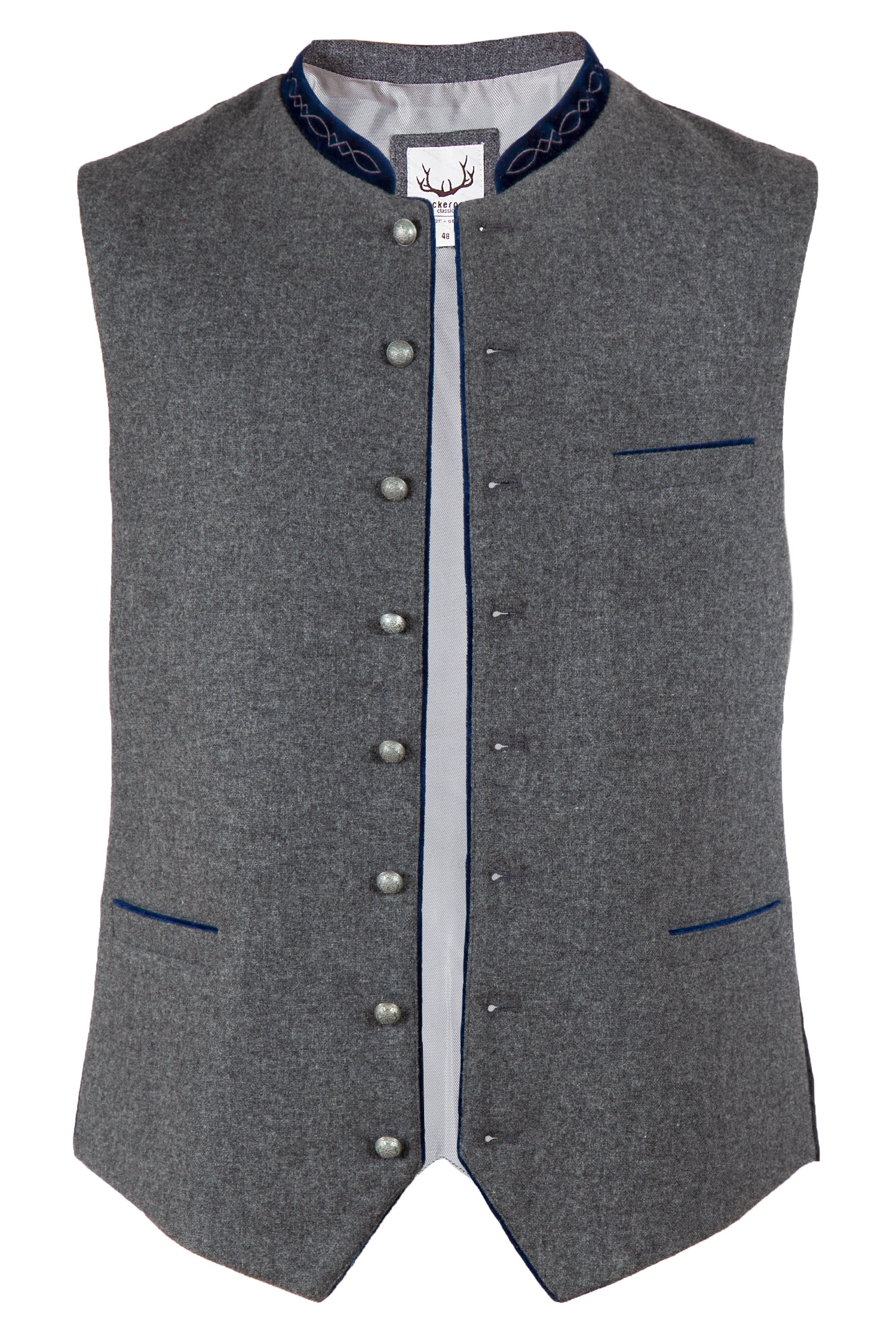 Trachtenweste Fabricio aus Loden in anthrazit und blauem Samtkragen