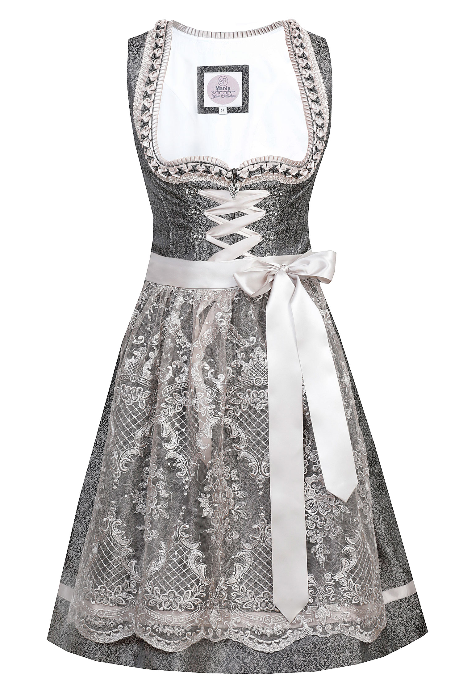 Dirndl Benita in anthrazit / taupe mit Glitzerschürze